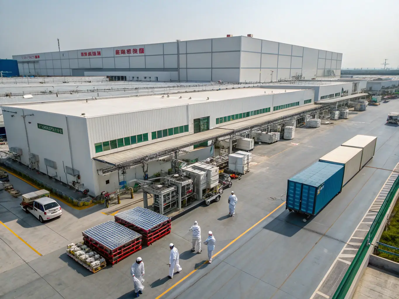 An image depicting a modern vape factory production line with advanced machinery and quality control processes. Technicians in cleanroom suits are inspecting vape devices, emphasizing the high standards of manufacturing.