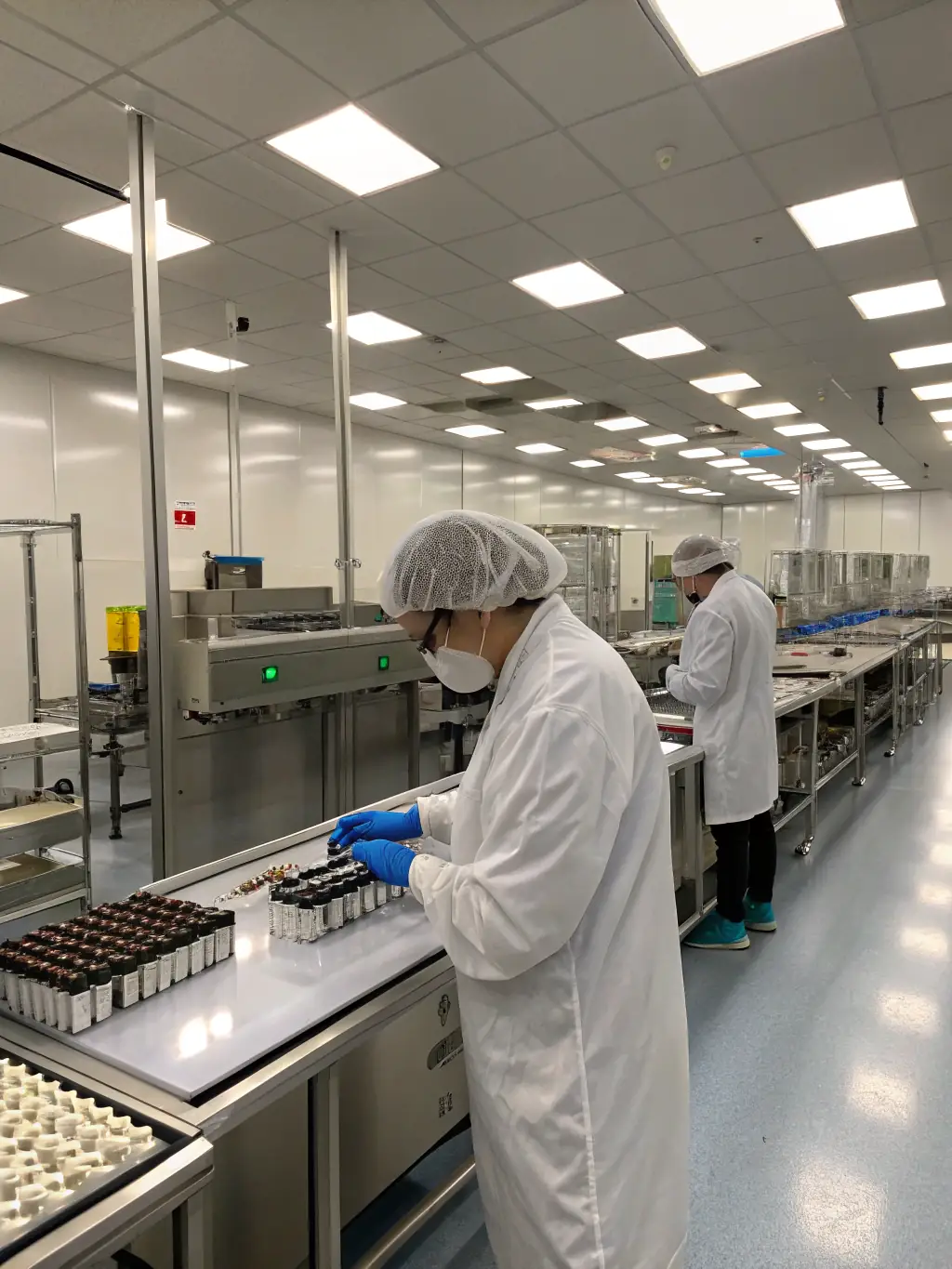 A photograph of a CNAS-certified lab in Shenzhen, with scientists conducting rigorous testing on vape products to ensure FDA compliance and safety standards.