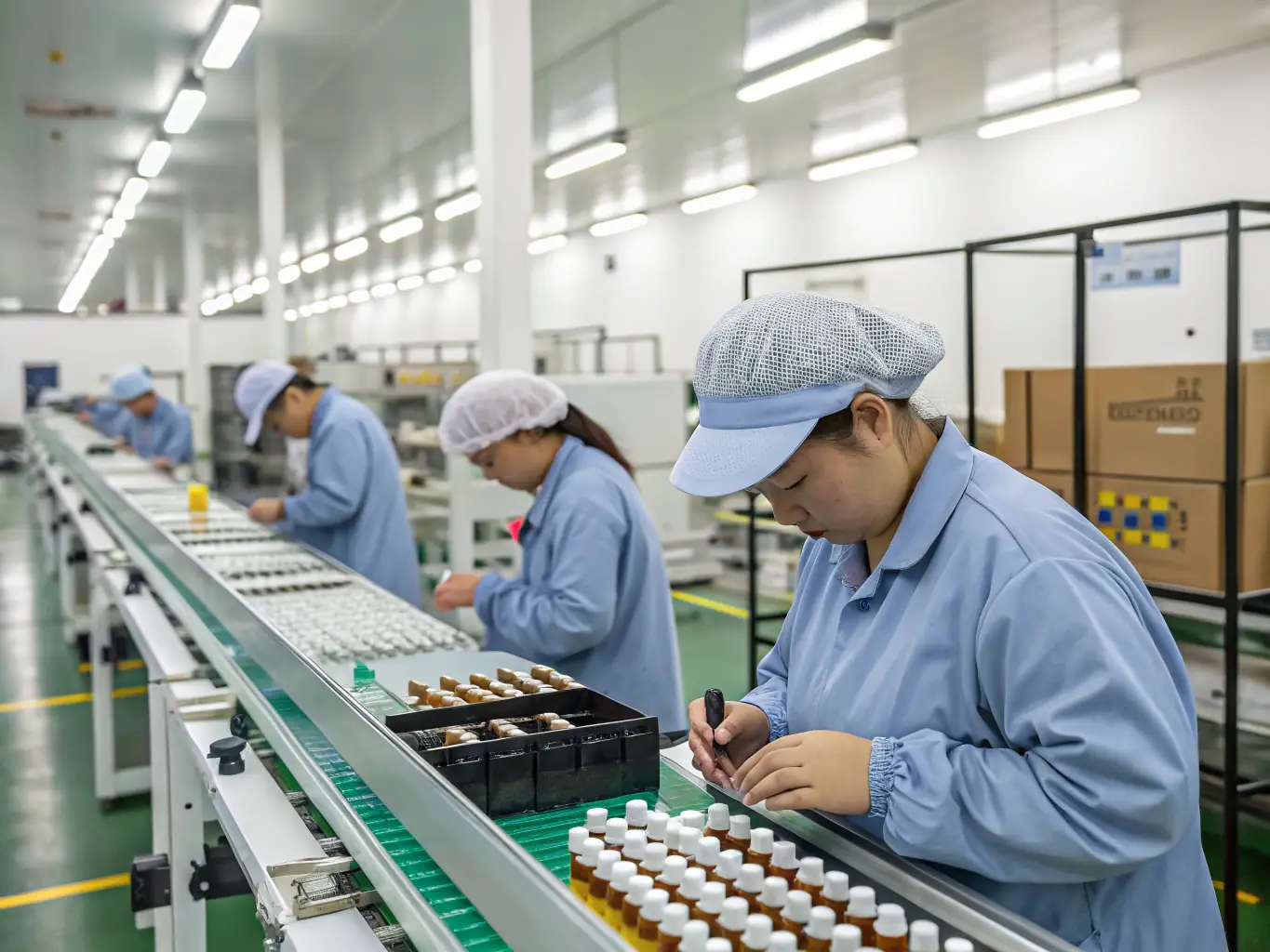 An image depicting a state-of-the-art vape manufacturing facility in Shenzhen, showcasing advanced technology and quality control processes. The image should emphasize precision and reliability.